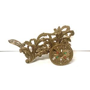 Vintage MCM Wine Liquor Bottle Caddy Rolling Stand Pourer Brass Enamel